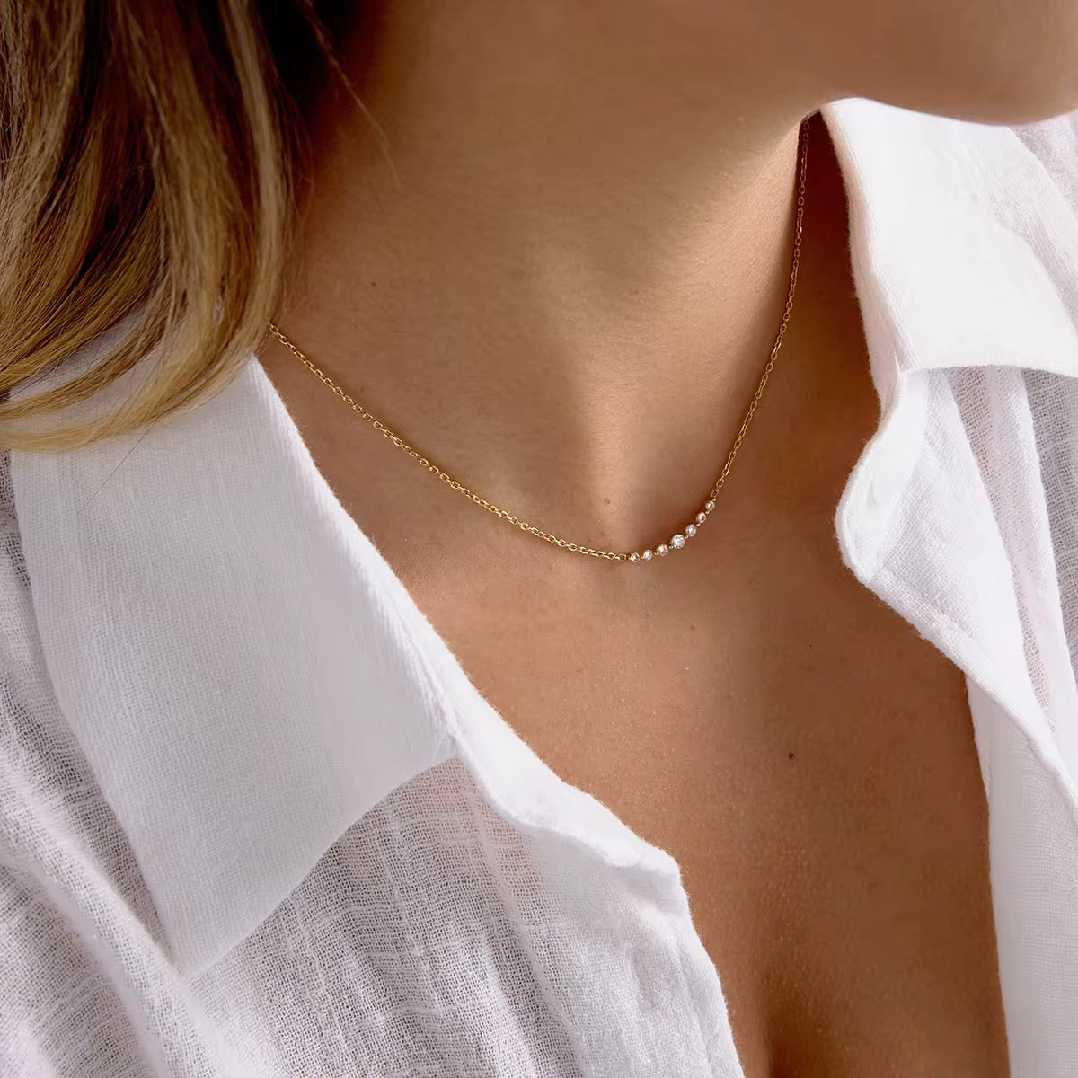 Gold Crystal Bar Necklace – Dainty Minimalist Necklace | Deligenza Jewellery