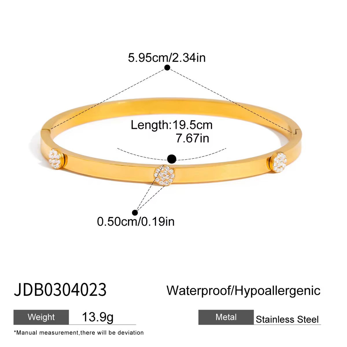 Celeste Crystal Gold Bangle – Waterproof 18K PVD Stainless Steel Bracelet
