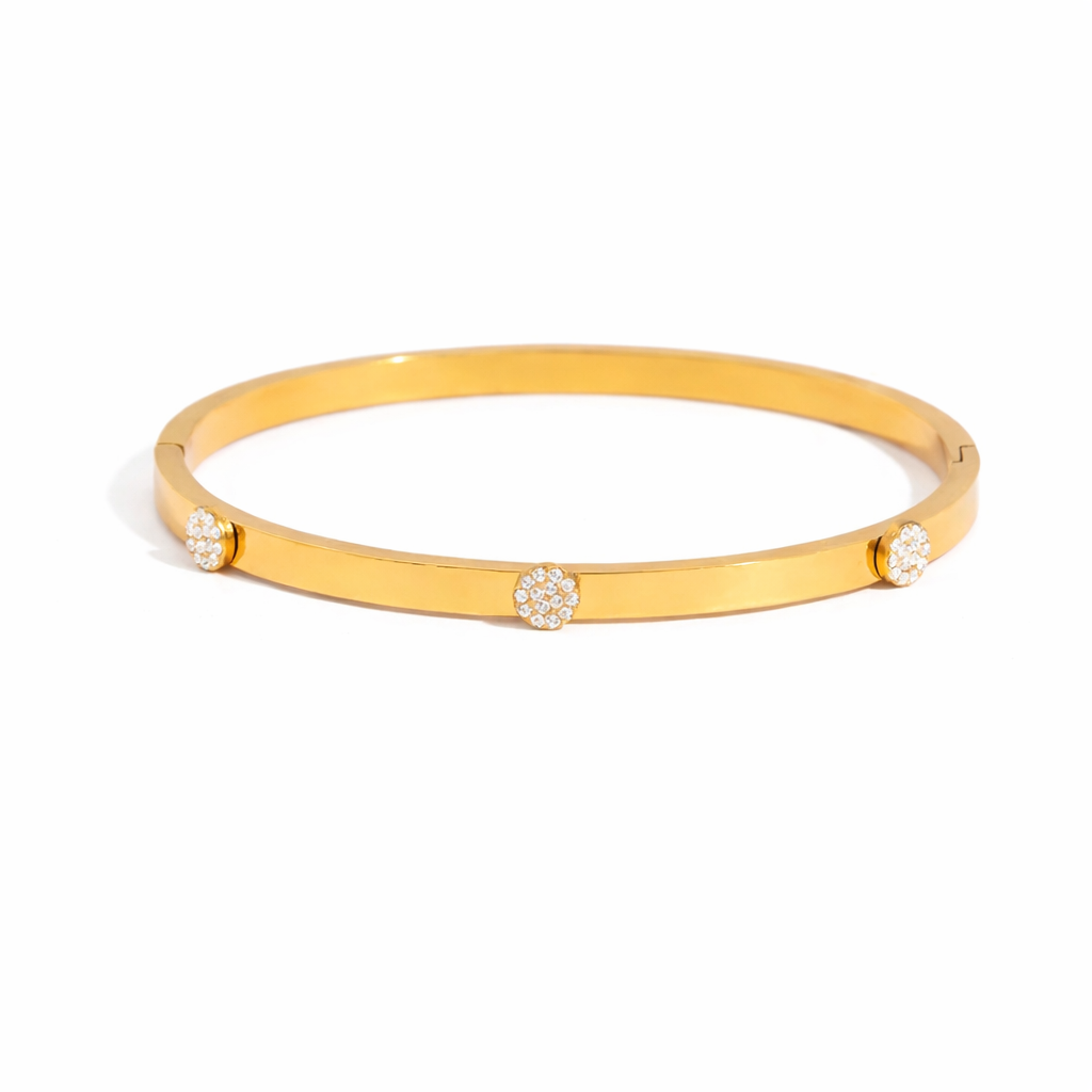 Celeste Crystal Gold Bangle – Waterproof 18K PVD Stainless Steel Bracelet