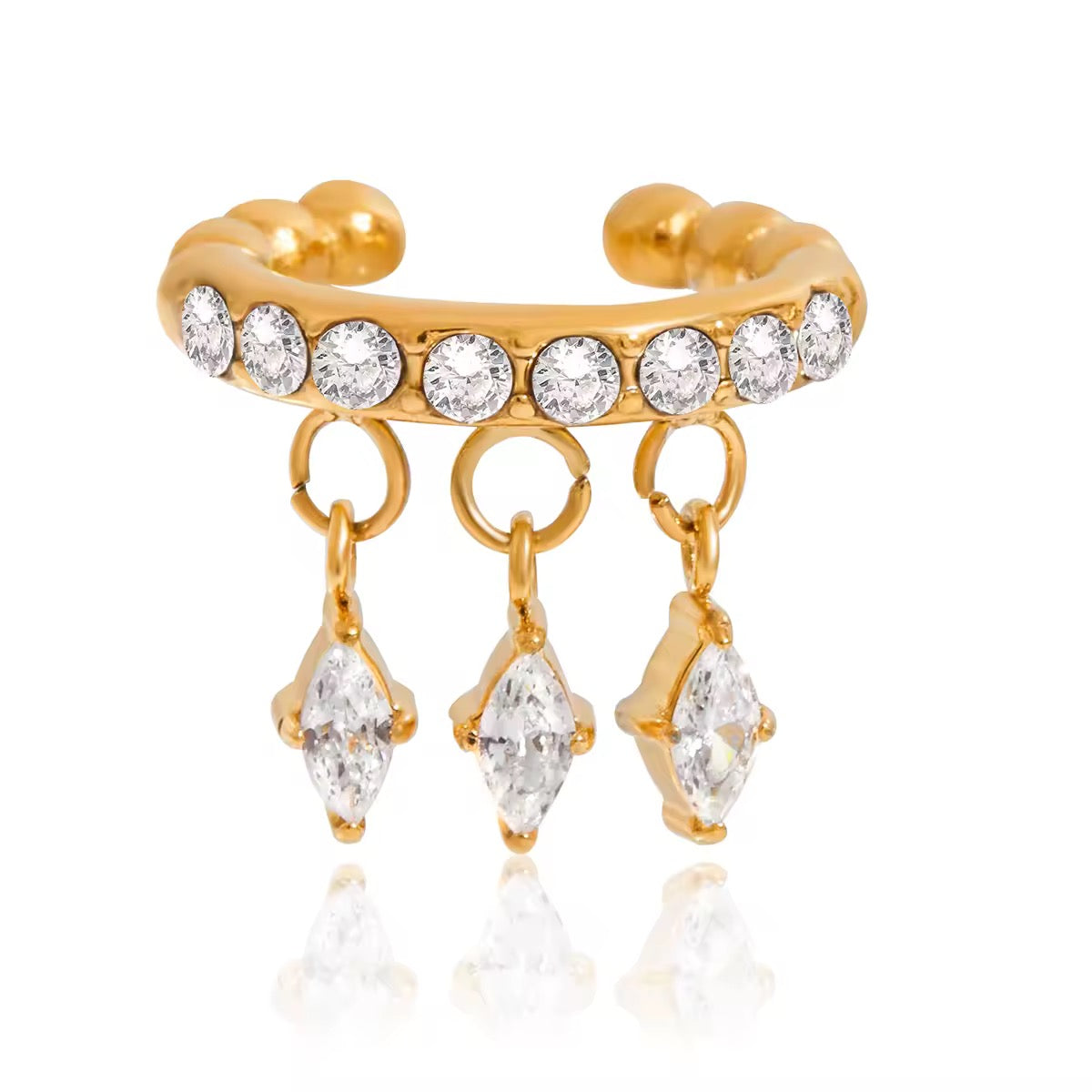 Crystal Charm Ear Cuff – 18K Gold PVD Stainless Steel No-Piercing Earring