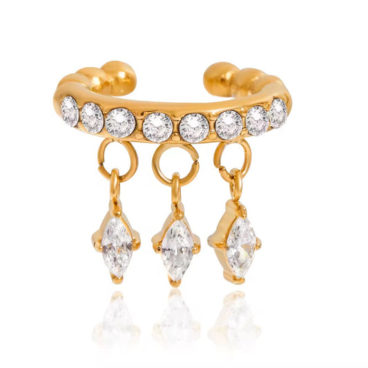 Crystal Charm Ear Cuff – 18K Gold PVD Stainless Steel No-Piercing Earring