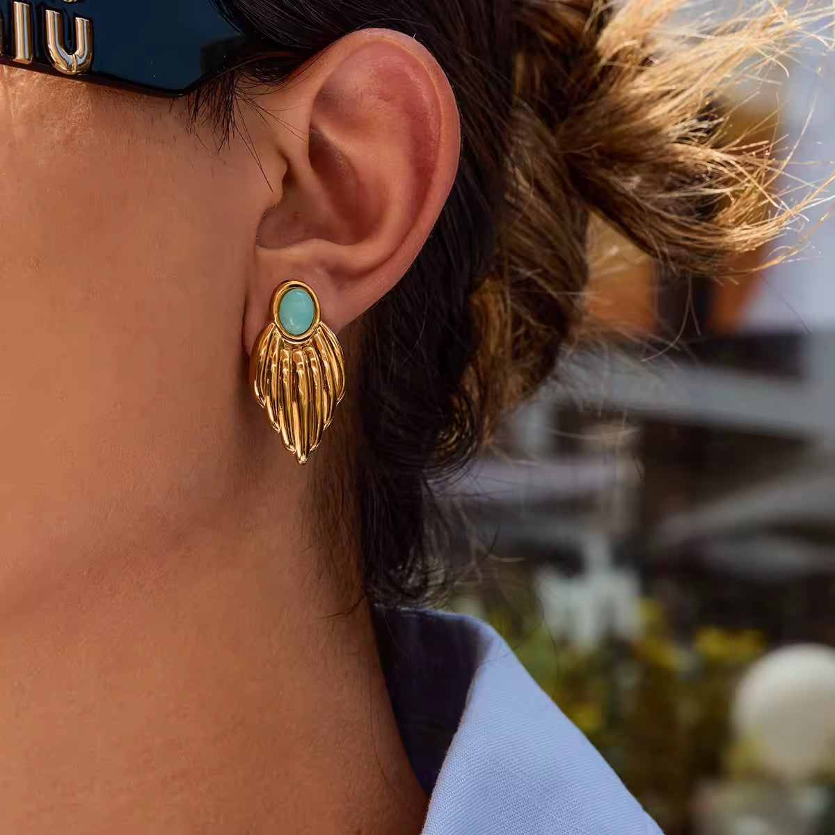 Turquoise Wing Earrings – 18K Gold PVD Stainless Steel Statement Stud Earrings