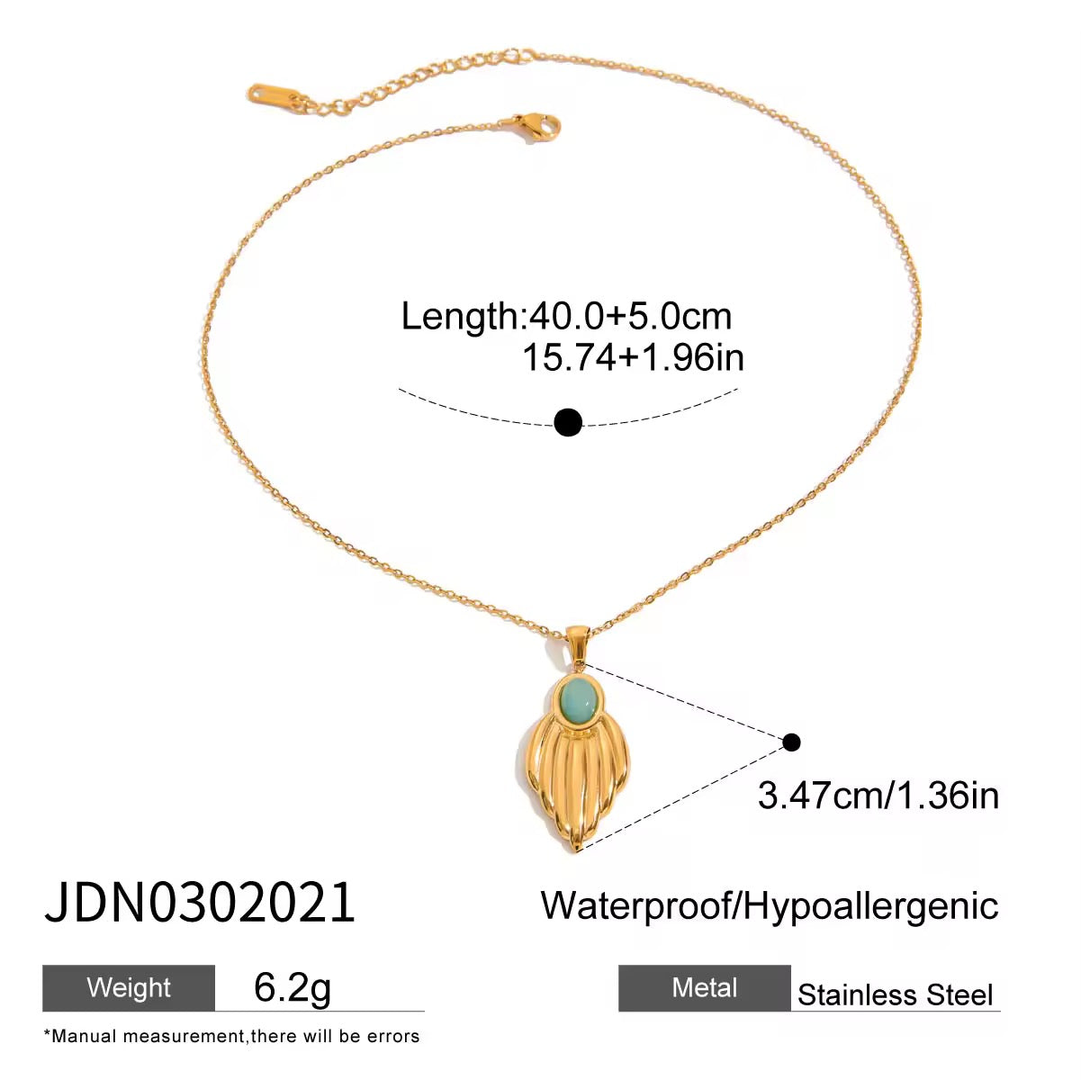Deligenza Turquoise Wing Pendant Necklace – 18K Gold PVD Stainless Steel Necklace