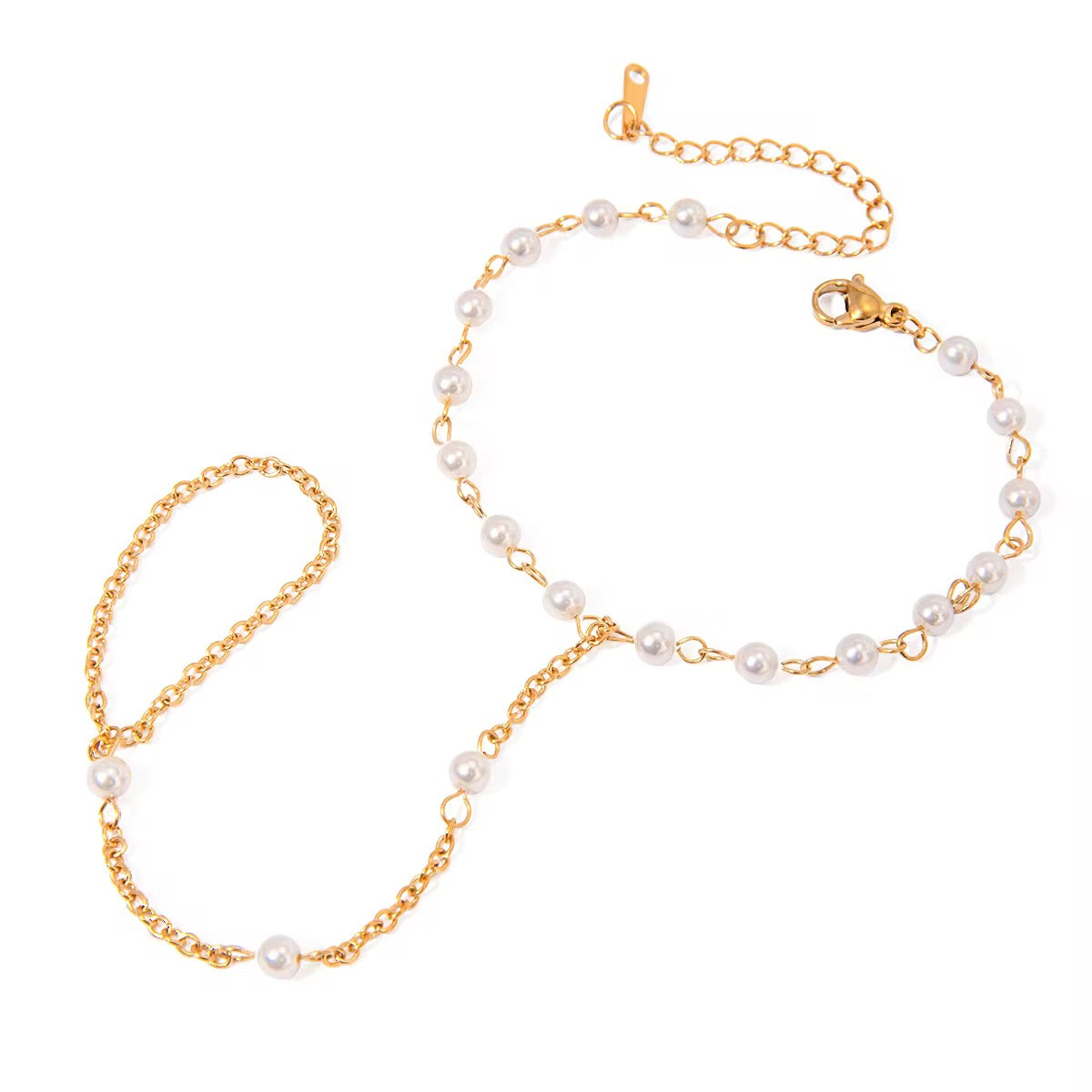 Deligenza Pearl Hand Chain Bracelet – 18K Gold PVD Stainless Steel Hand Harness