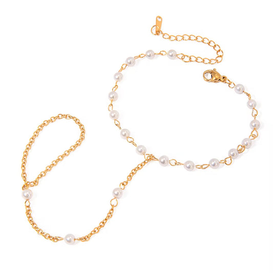 Deligenza Pearl Hand Chain Bracelet – 18K Gold PVD Stainless Steel Hand Harness