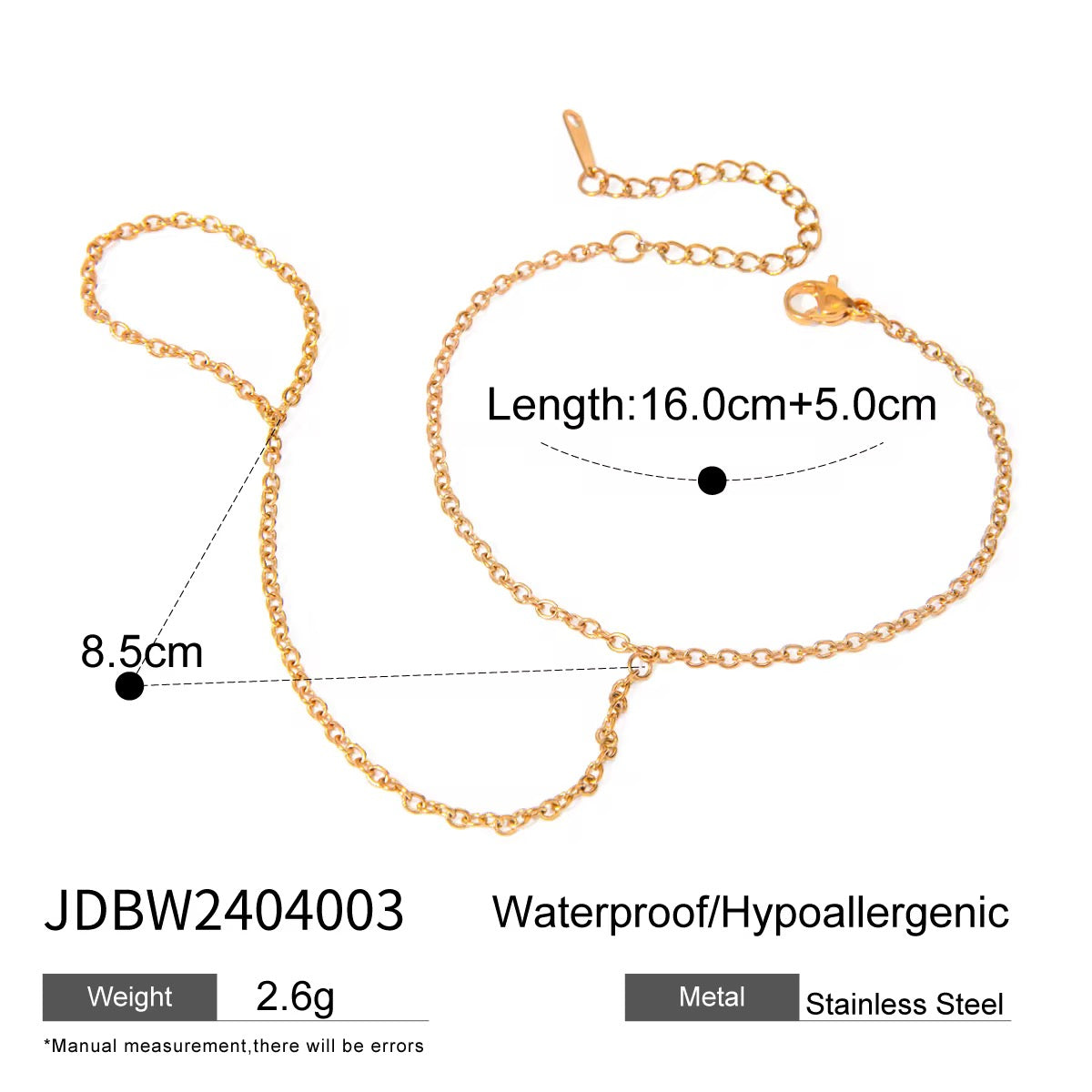 Gold Adjustable Hand Chain Bracelet – Waterproof Stainless Steel Hand Harness