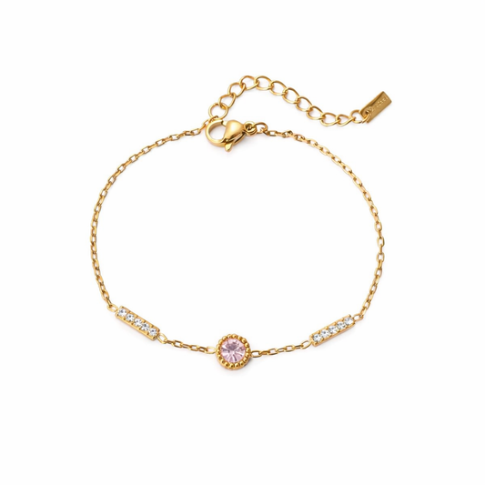 Pink Crystal 18k PVd Gold played Bracelet – Adjustable Stainless Steel Waterproof Bracelet