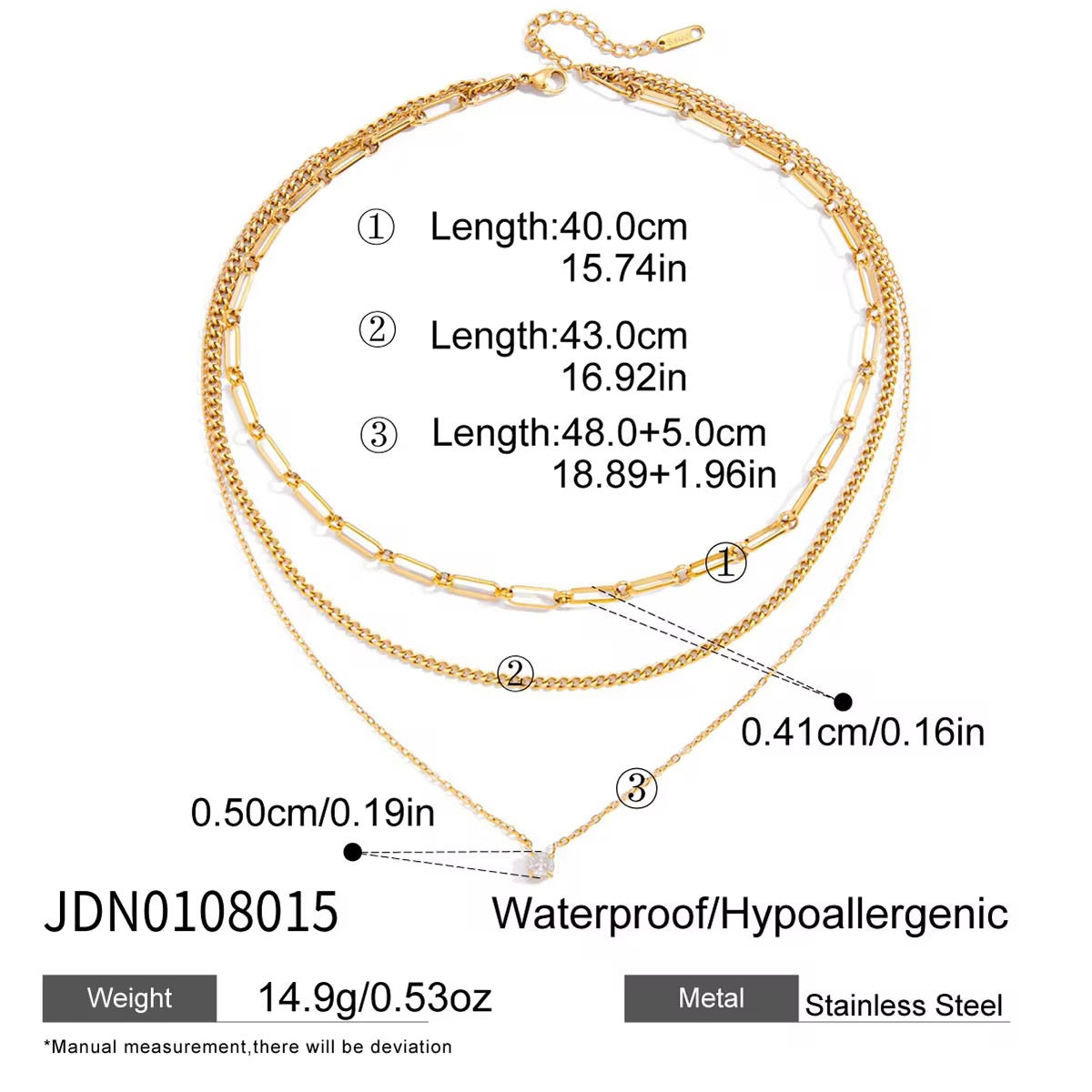 Three Layer Gold Glow Necklace with Cubic Zirconia Pendant – 18K PVD Gold Plated