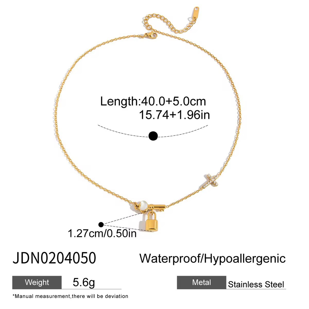 Gold Key & Lock Cross Necklace with Cubic Zirconia – Minimalist 18K Gold Plated Charm Necklace