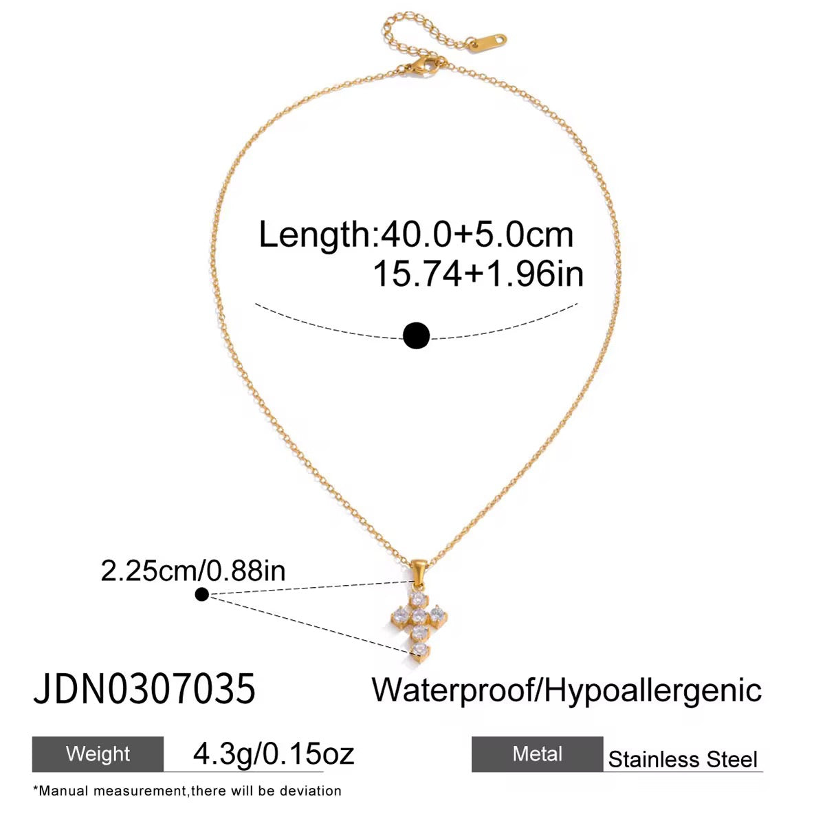 Gold Cubic Zirconia Cross Necklace – Dainty 18K PVD Gold Plated Pendant Necklace