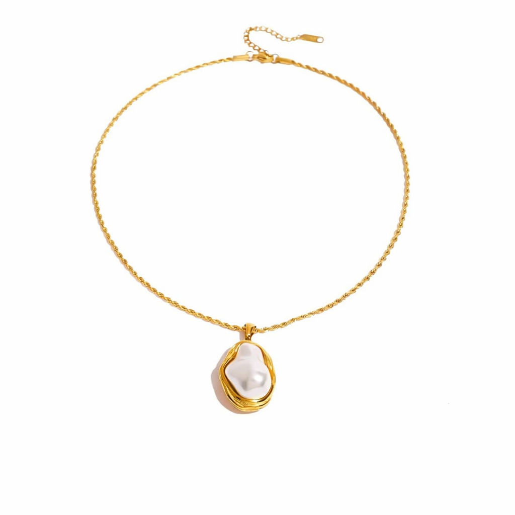 Gold Baroque Pearl Necklace