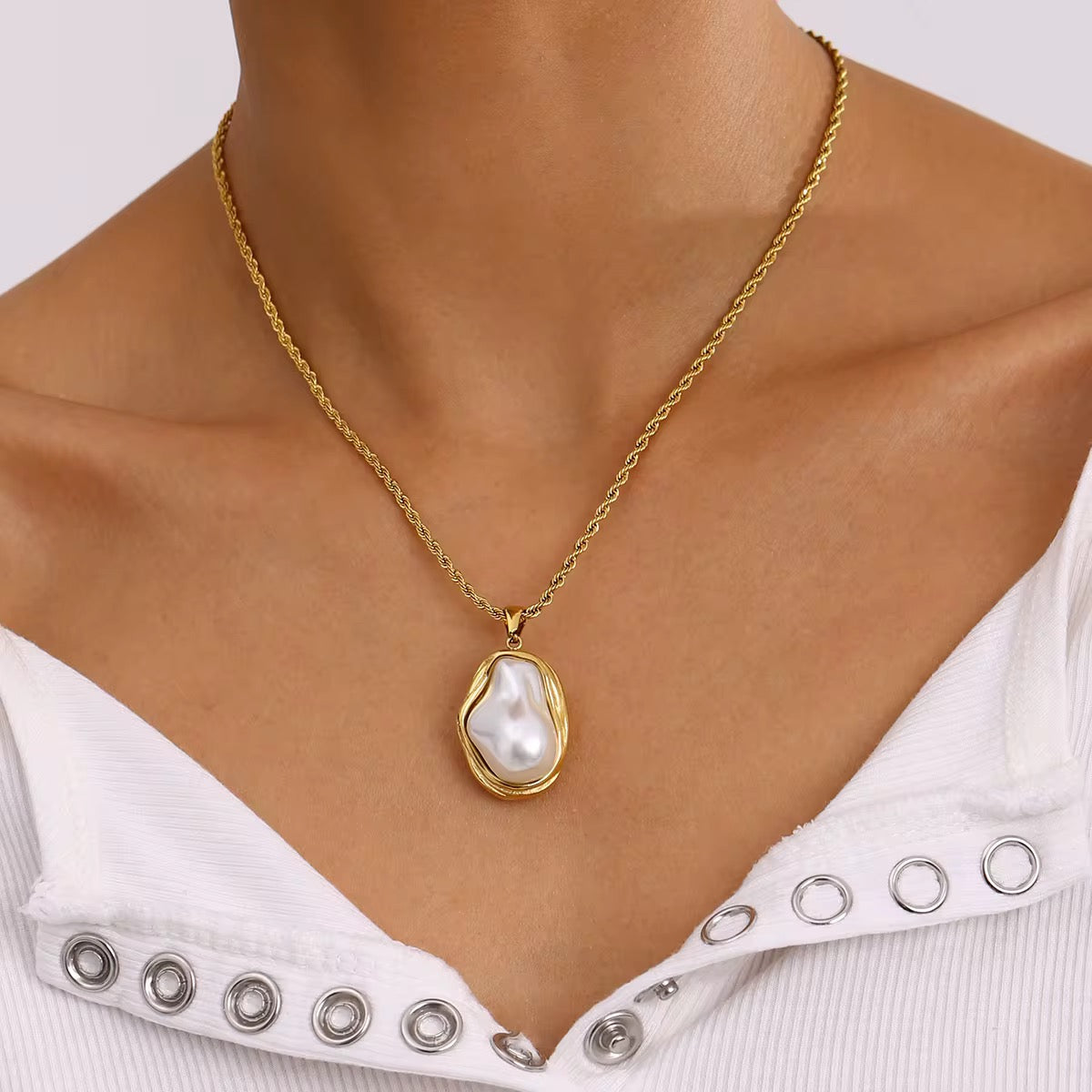 Gold Baroque Pearl Necklace