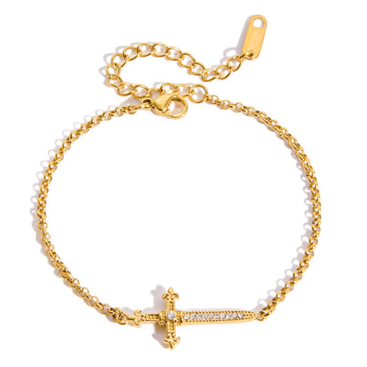 Gold Dagger Bracelet with CZ Stones – 18K PVD Stainless Steel Waterproof Luxury Chain Bracelet