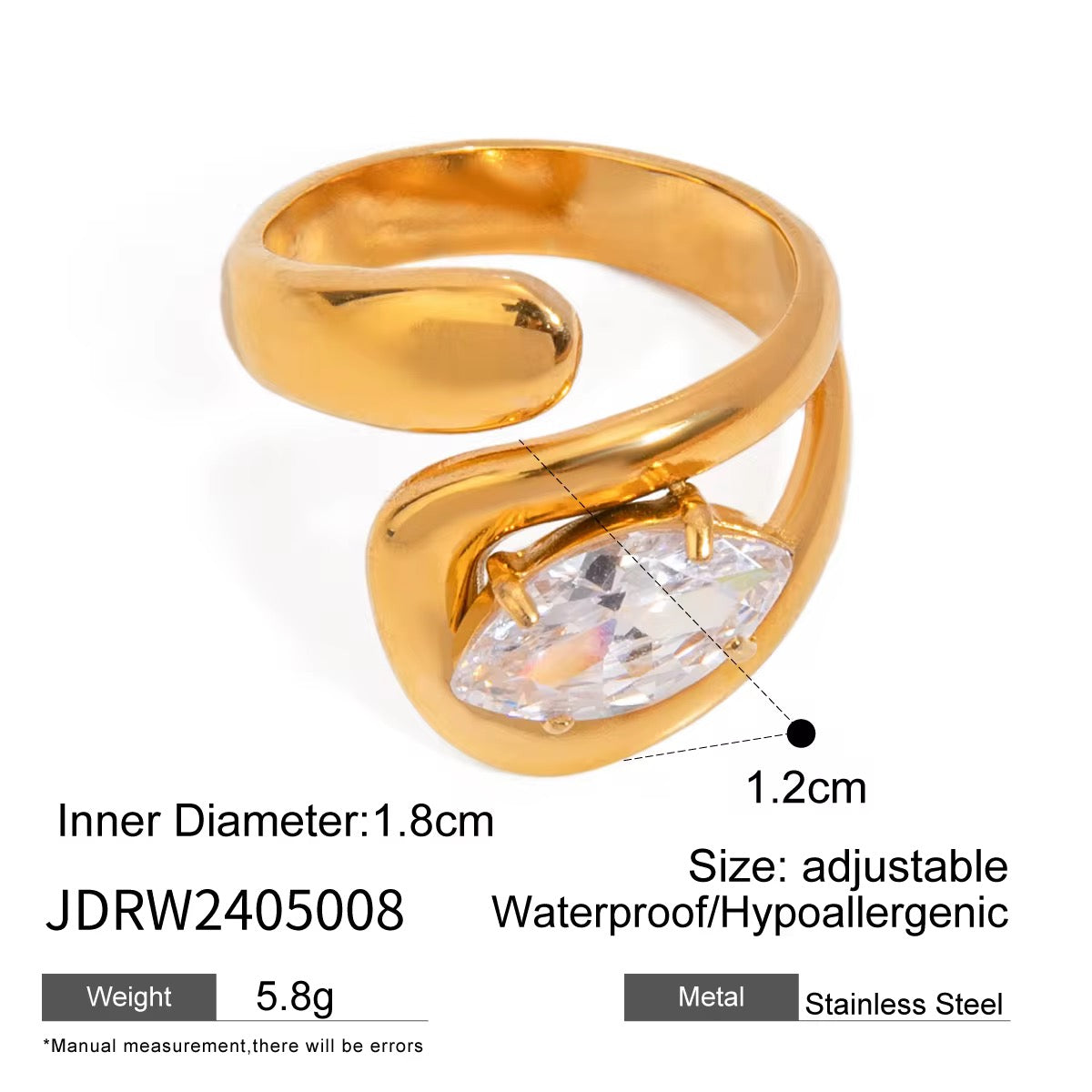 Marquise CZ Ring - 18K PVD Gold Ring