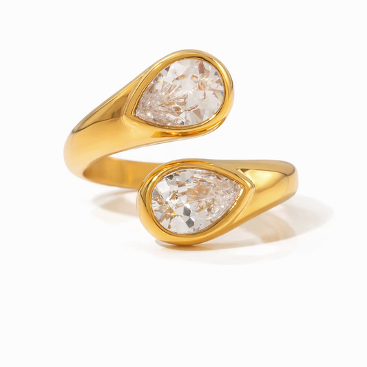 Teardrop Open Ring - Double CZ Statement Ring