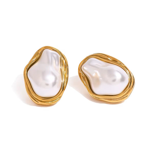 Irregular Pearl Stud Earrings - 18k PVD gold plated