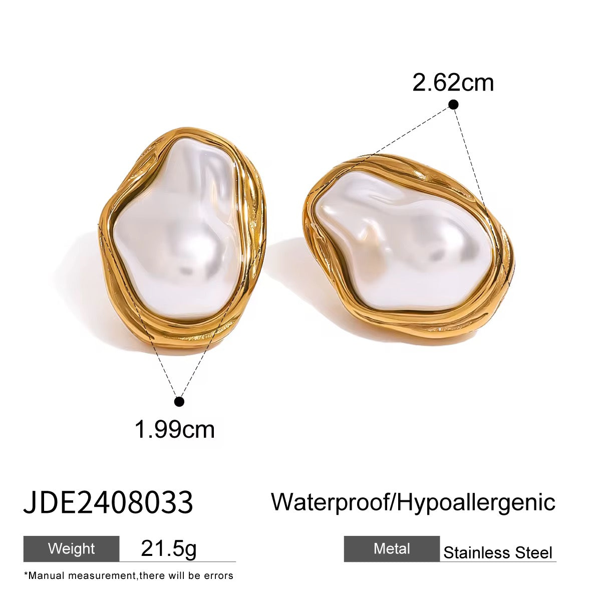 Pearl Stud Earrings - 18k PVD gold plated