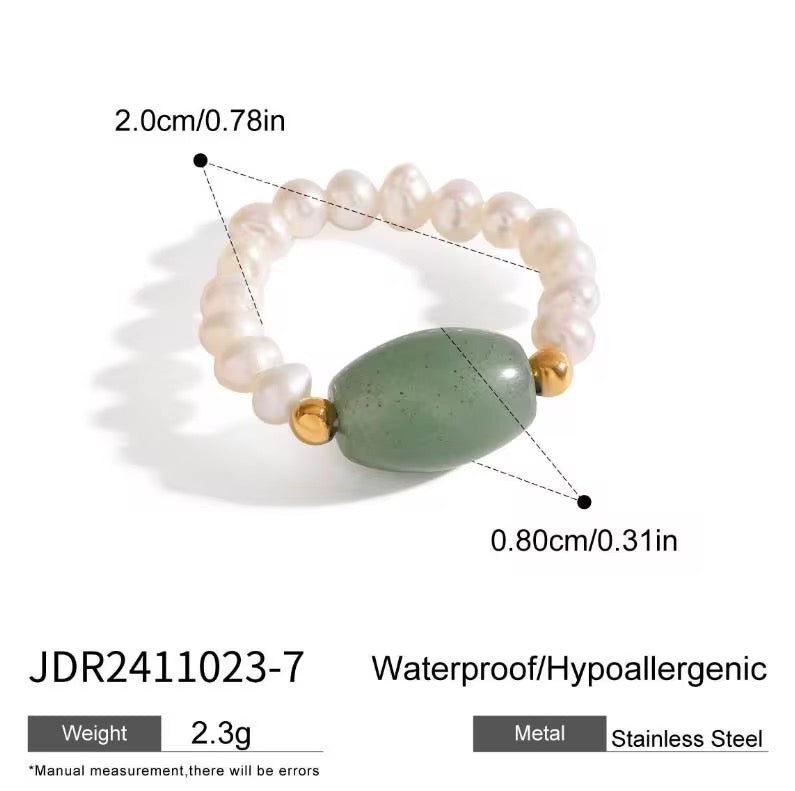 Freshwater Pearl & Green Jade Ring