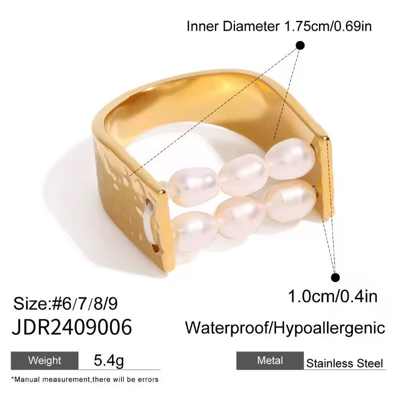 Double Pearl Gold Open Ring