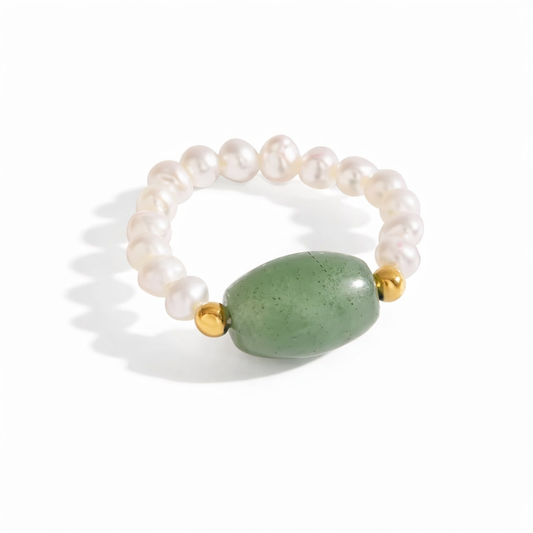 Freshwater Pearl & Green Jade Ring