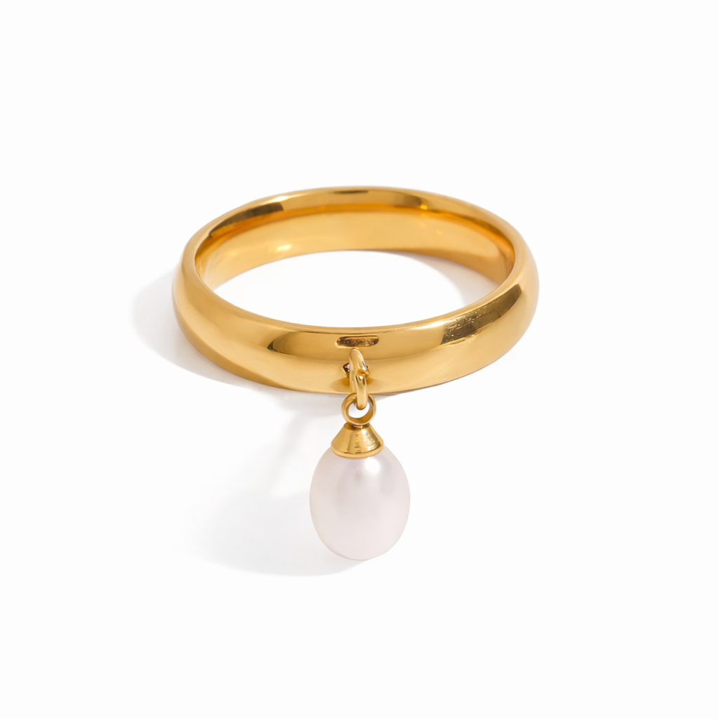 Gold Pearl Drop Ring