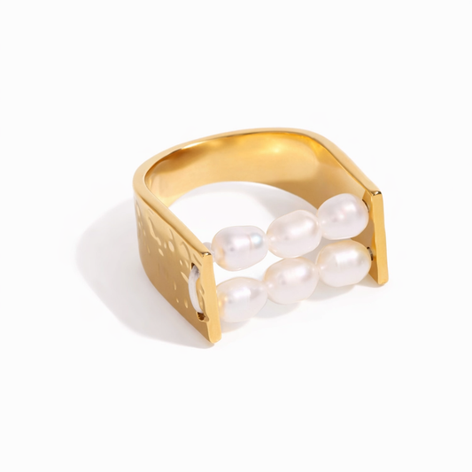Double Pearl Gold Open Ring