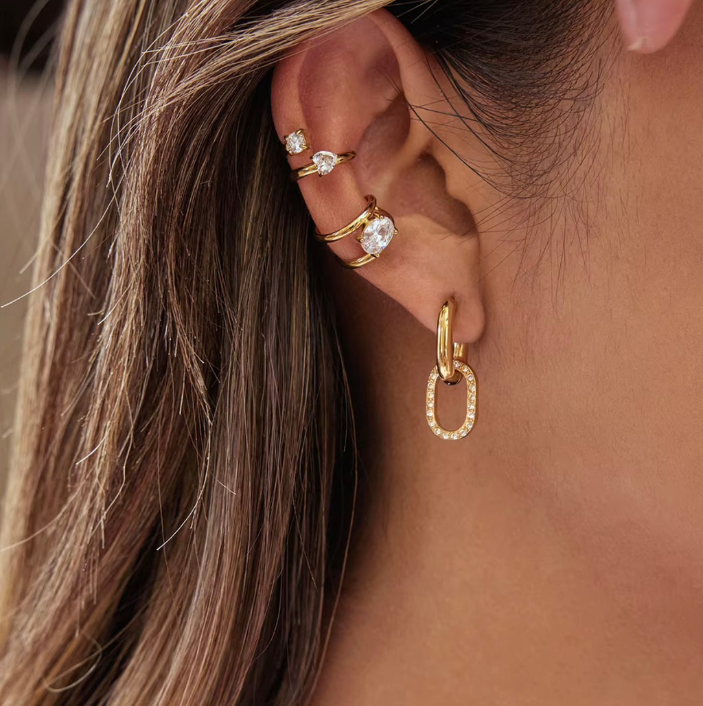 Deligenza signature Zircon waterproof 18k gold plated Cuff Earrings