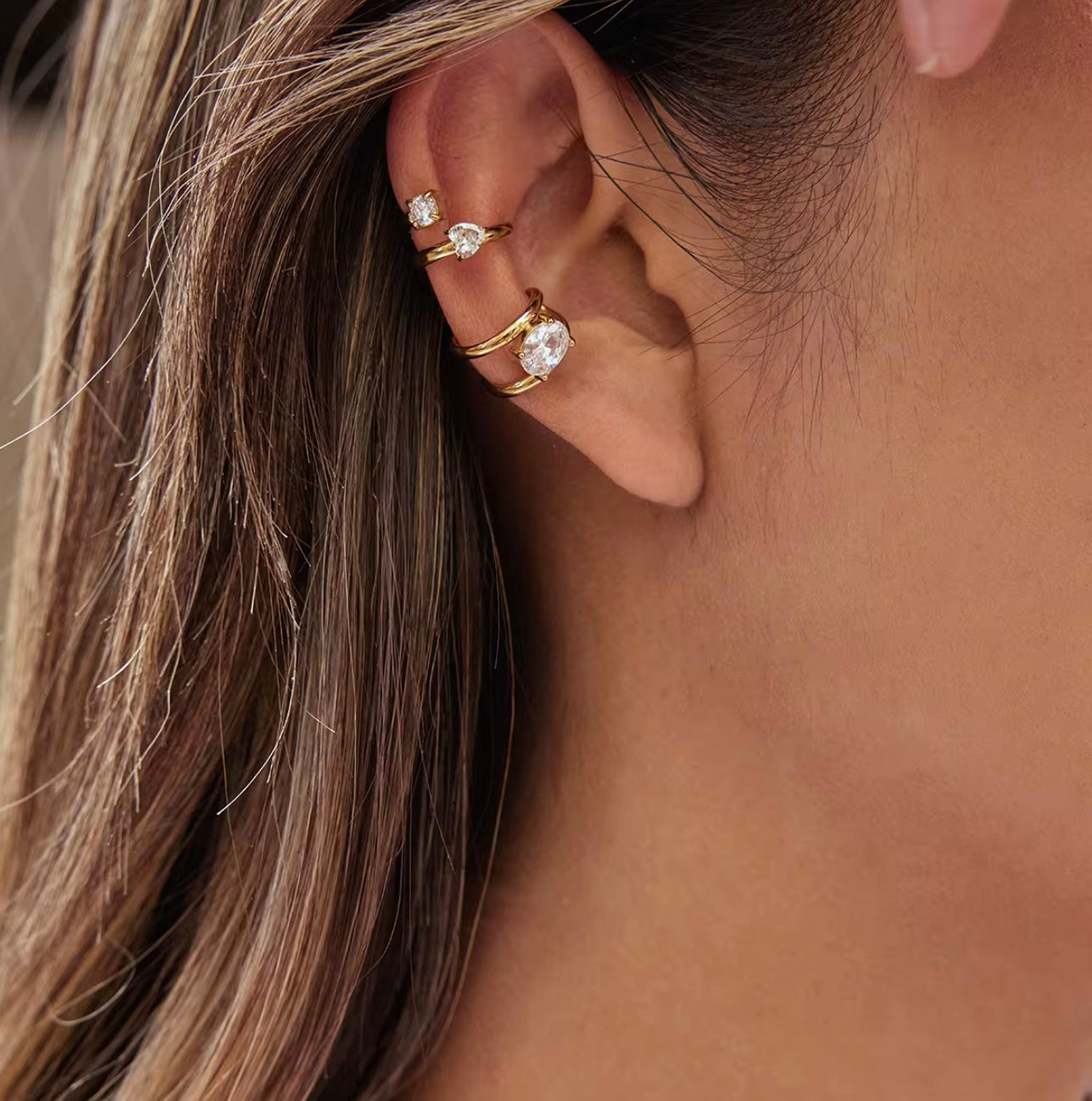 Deligenza signature Zircon waterproof 18k gold plated Cuff Earrings