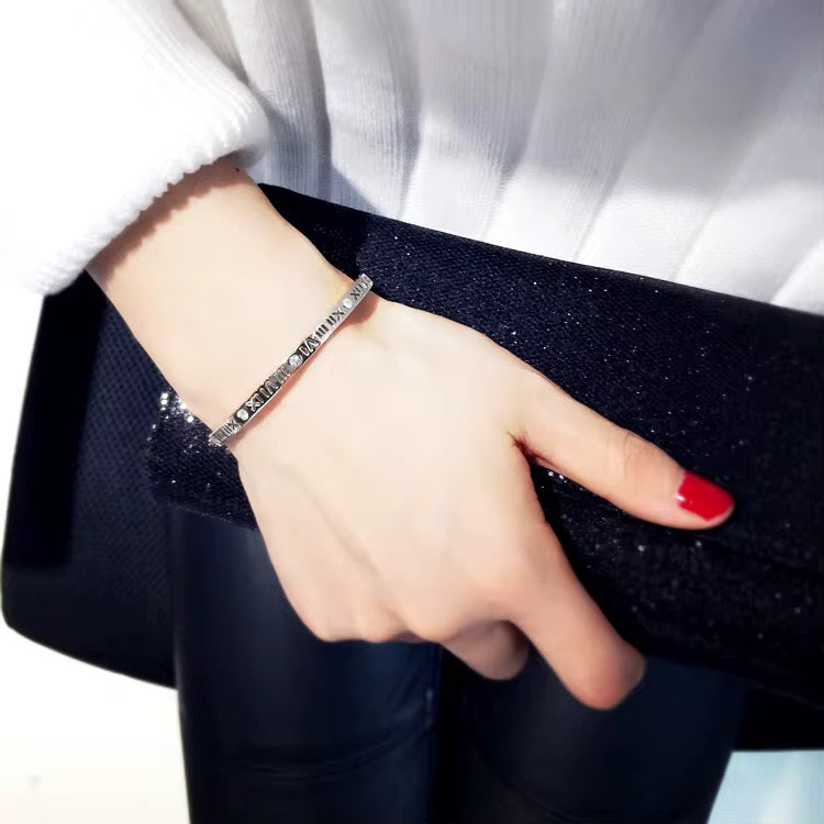 Roman Glow Rhinestone Silver Bangle